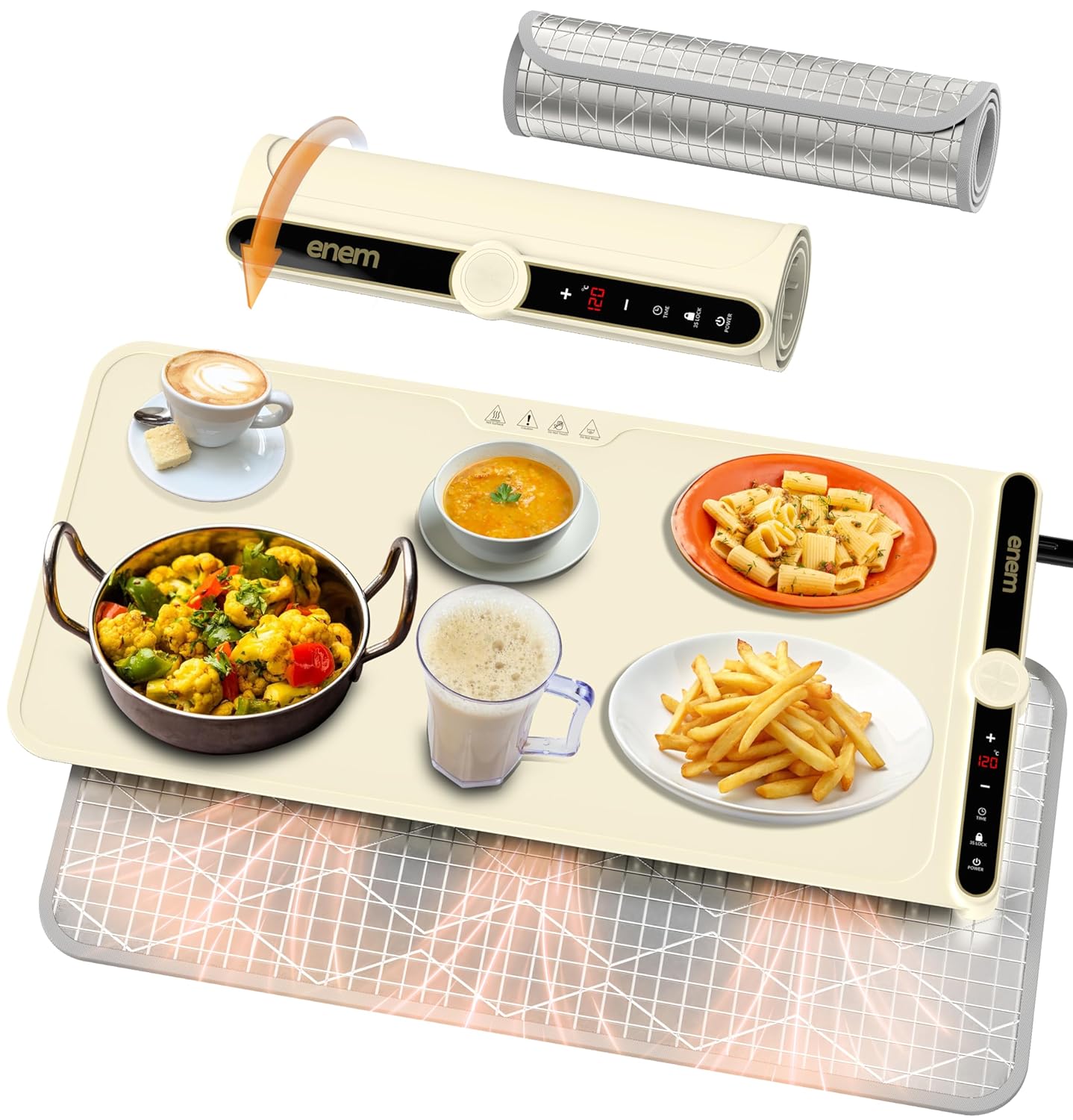 Enem Food Warmer Electric, with Extra Head Pad, Food Warming mat, Food Warmer Electric, 1 Year Warranty & Full Customer Support from Enem, Heat Pad with Adjustable Temperature Levels, 60 * 38 cm