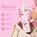 ENEM Stainless Steel Insulated Tumbler 1200ml – Travel Mug | Plugged Straw | Cherry Blossom | With Accessories