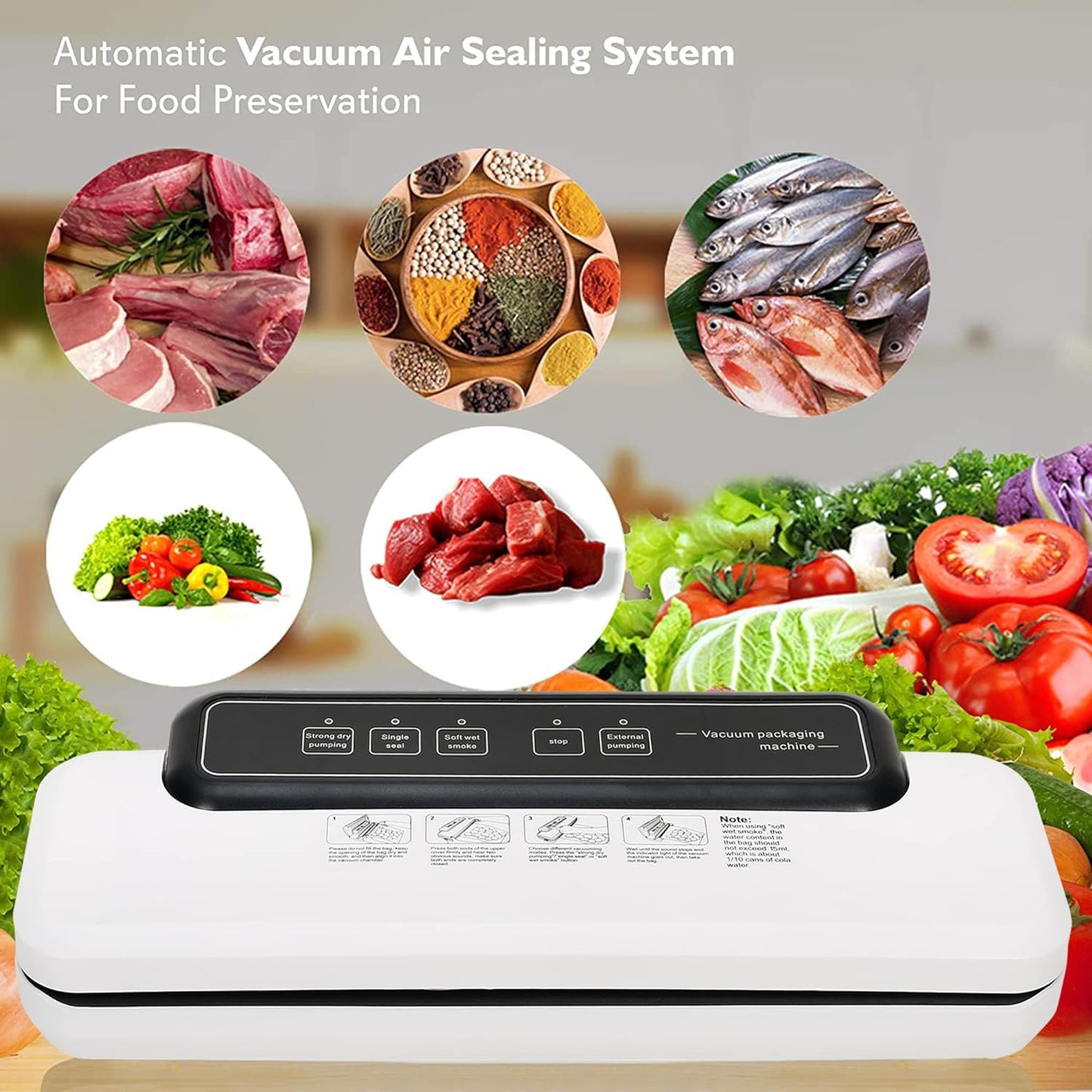 Enem Medium Vacuum Sealer (White), with Free 10 Pouches