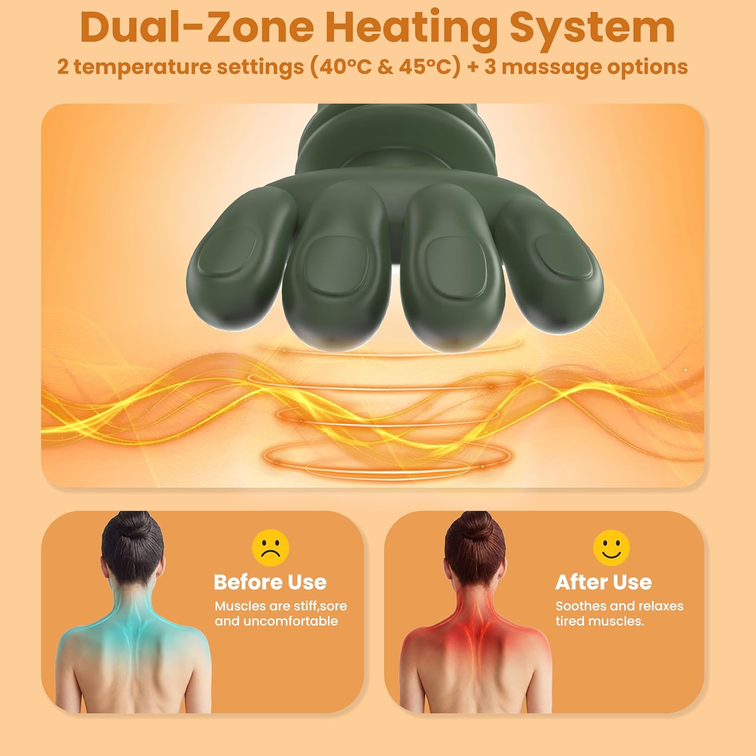 Enem Neck & Back Massager for Body, Neck & Cervical Pain, Wireless Portable Heated Human Hand Design Massager for Pain Relief and Muscle Relax With 1 Year Warranty (Green)