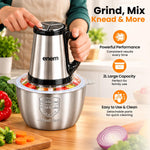 enem Electric Chopper for Kitchen, 2 Litre Stainless Steel Meat Mincer Without Glass Container, 300W Vegetable Cutter with 5 Attachments, Garlic Peeler, Egg Whisker & Carrot Grater