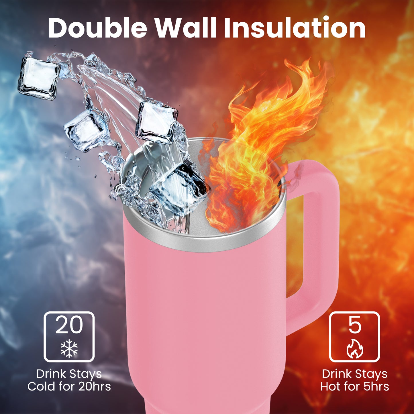 enem Tumbler, Creamy Pink, Tumbler with Inbuilt Straw, Sipper, with Lid Leak Proof, 1 Metal Ice Cube & 1 Copper Spring (Tamba), Mug Travel, 1.2L