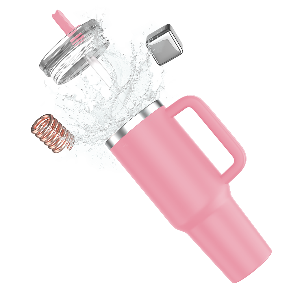 enem Tumbler, Creamy Pink, Tumbler with Inbuilt Straw, Sipper, with Lid Leak Proof, 1 Metal Ice Cube & 1 Copper Spring (Tamba), Mug Travel, 1.2L