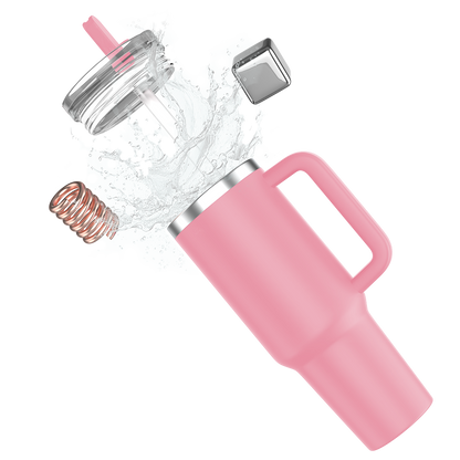 enem Tumbler, Creamy Pink, Tumbler with Inbuilt Straw, Sipper, with Lid Leak Proof, 1 Metal Ice Cube & 1 Copper Spring (Tamba), Mug Travel, 1.2L