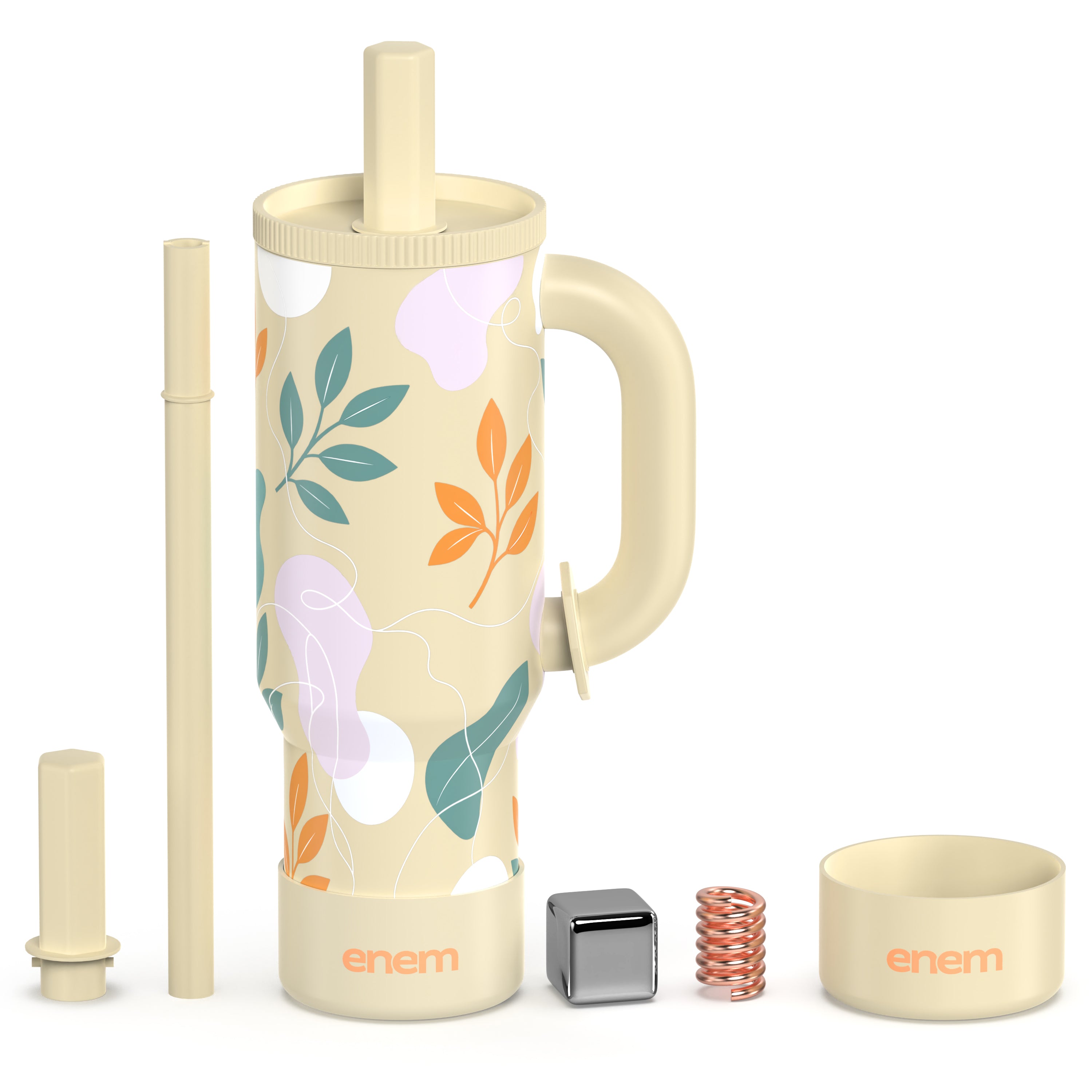 ENEM Stainless Steel Insulated Tumbler 1200ml – Travel Mug | Plugged Straw | Desert Leaf | With Accessories