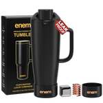 enem Midnight Black Inbuilt Straw Tumbler with Handle, Stainless Steel Large Travel Mug, 1.2L