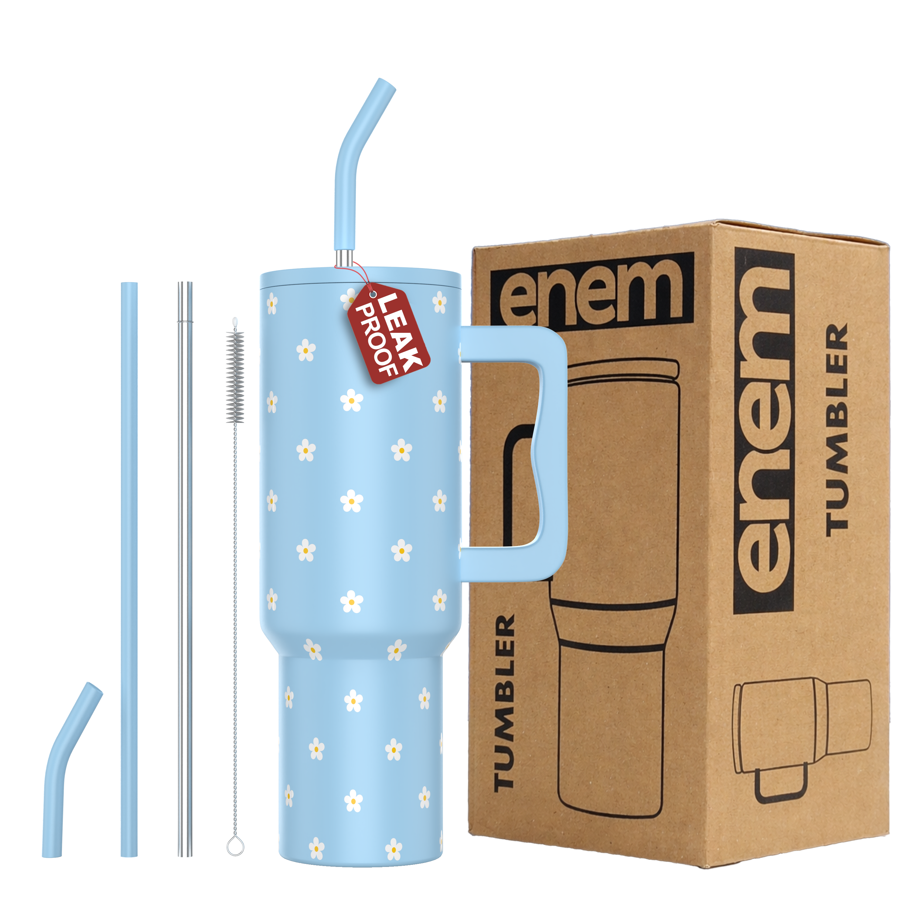 Enem Tumbler, Sky Bloom, Insulated Premium Vacuum Tumblers, Stainless Steel Travel Mug with Handle, Lid & Straw, 1.2L Tumbler for Coffee, Iced Tea, or Water - Without Accessories