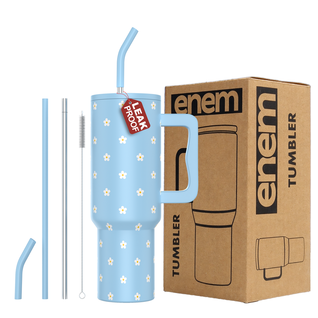 Enem Tumbler, Sky Bloom, Tumbler with Metal Straw, Sipper, with Lid Leak Proof,  (1.2L) - Without Accessories