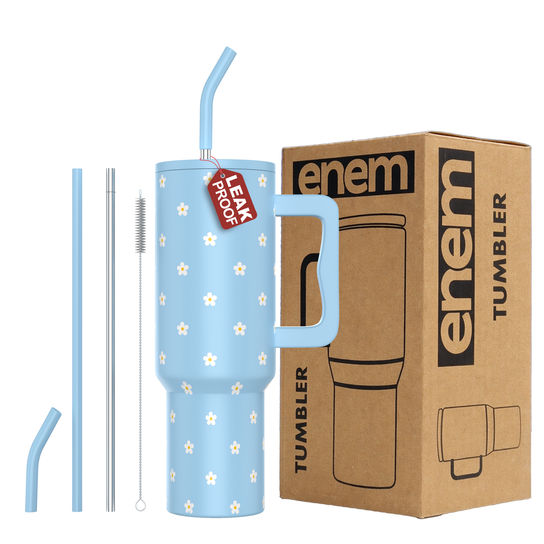 Enem Tumbler, Sky Bloom, Insulated Premium Vacuum Tumblers, Stainless Steel Travel Mug with Handle, Lid & Straw, 1.2L Tumbler for Coffee, Iced Tea, or Water - Without Accessories