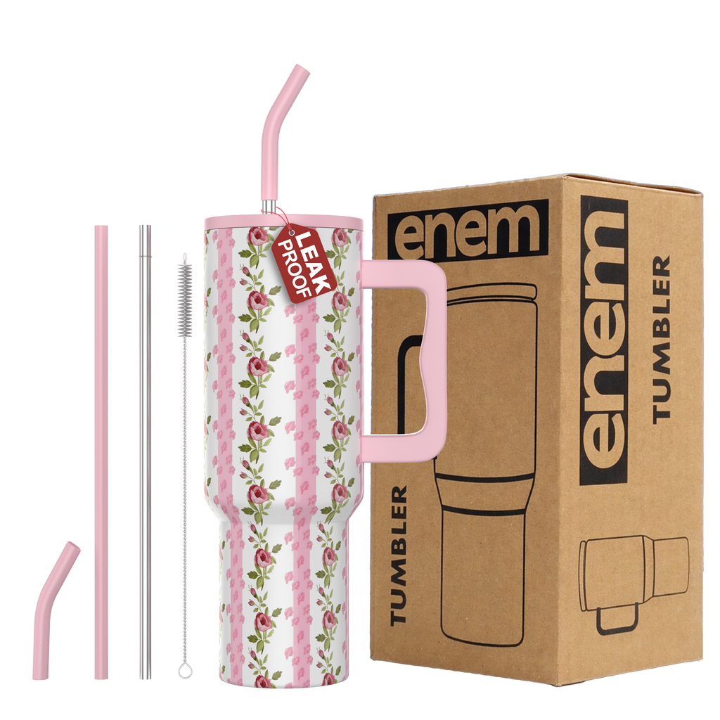 ENEM Stainless Steel Insulated Tumbler 1200ml – Leakproof Travel Mug | Rosewood Romance | Without Accessories