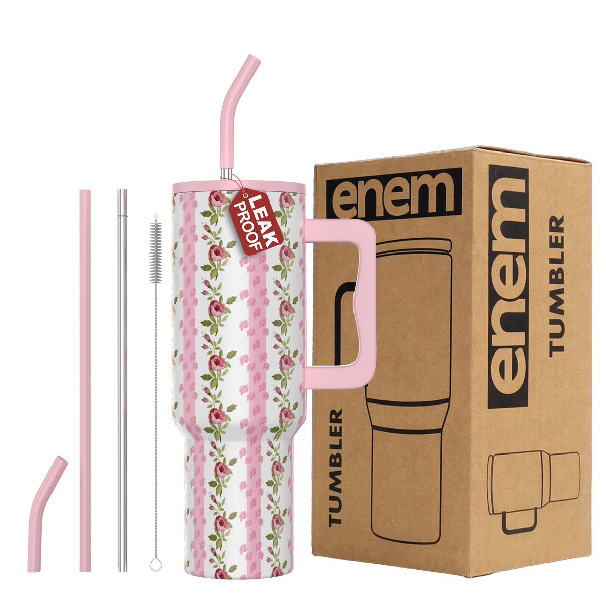 ENEM Stainless Steel Insulated Tumbler 1200ml –  Travel Mug | Rosewood Romance | Without Accessories