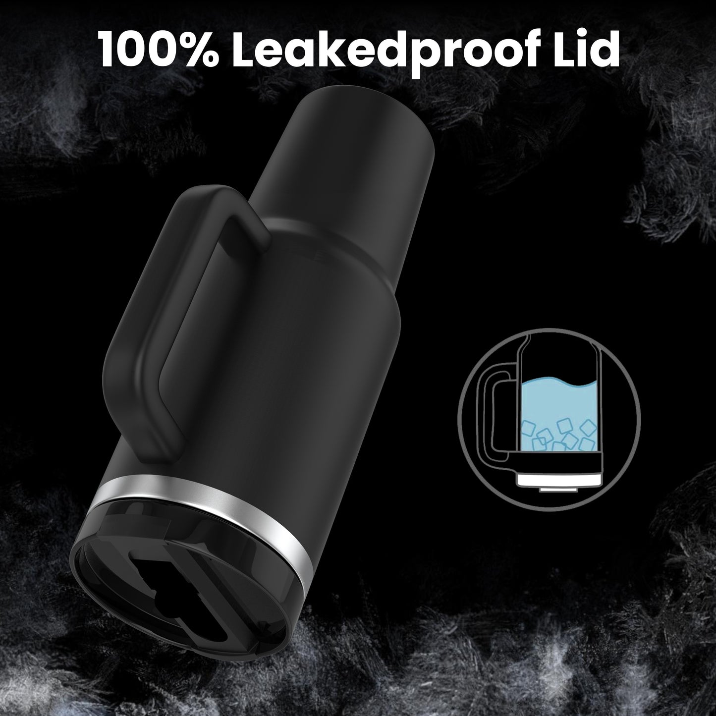 Enem Tumbler, Deep Black, Tumbler with Inbuilt Straw, Sipper, with Lid Leak Proof, 1 Metal Ice Cube & 1 Copper Spring
