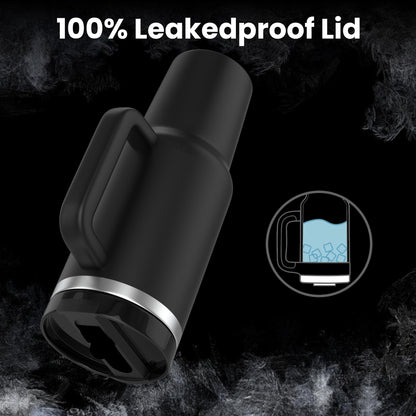 Enem Tumbler, Deep Black, Tumbler with Inbuilt Straw, Sipper, with Lid Leak Proof, 1 Metal Ice Cube & 1 Copper Spring