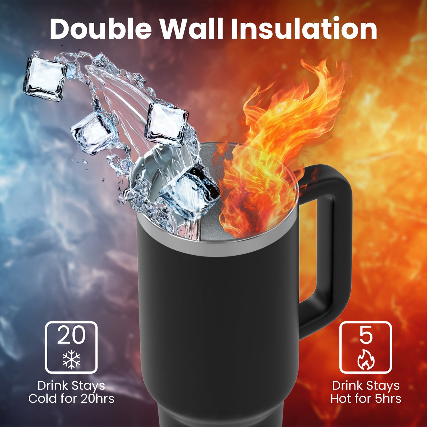 Enem Tumbler, Deep Black, Tumbler with Inbuilt Straw, Sipper, with Lid Leak Proof, 1 Metal Ice Cube & 1 Copper Spring