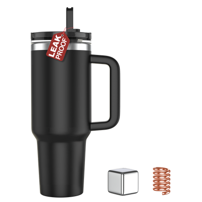 Enem Tumbler, Deep Black, Tumbler with Inbuilt Straw, Sipper, with Lid Leak Proof, 1 Metal Ice Cube & 1 Copper Spring
