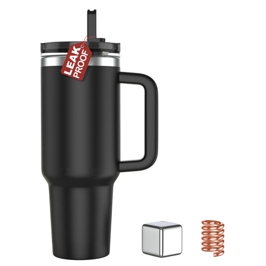 Enem Tumbler, Deep Black, Tumbler with Inbuilt Straw, Sipper, with Lid Leak Proof, 1 Metal Ice Cube & 1 Copper Spring