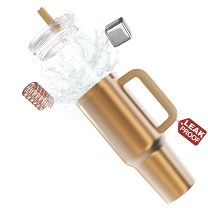 enem Tumbler, Blushed Gold, Tumbler with Inbuilt Straw, Sipper, with Lid Leak Proof, 1 Metal Ice Cube & 1 Copper Spring (Tamba), Mug Travel, 1.2L