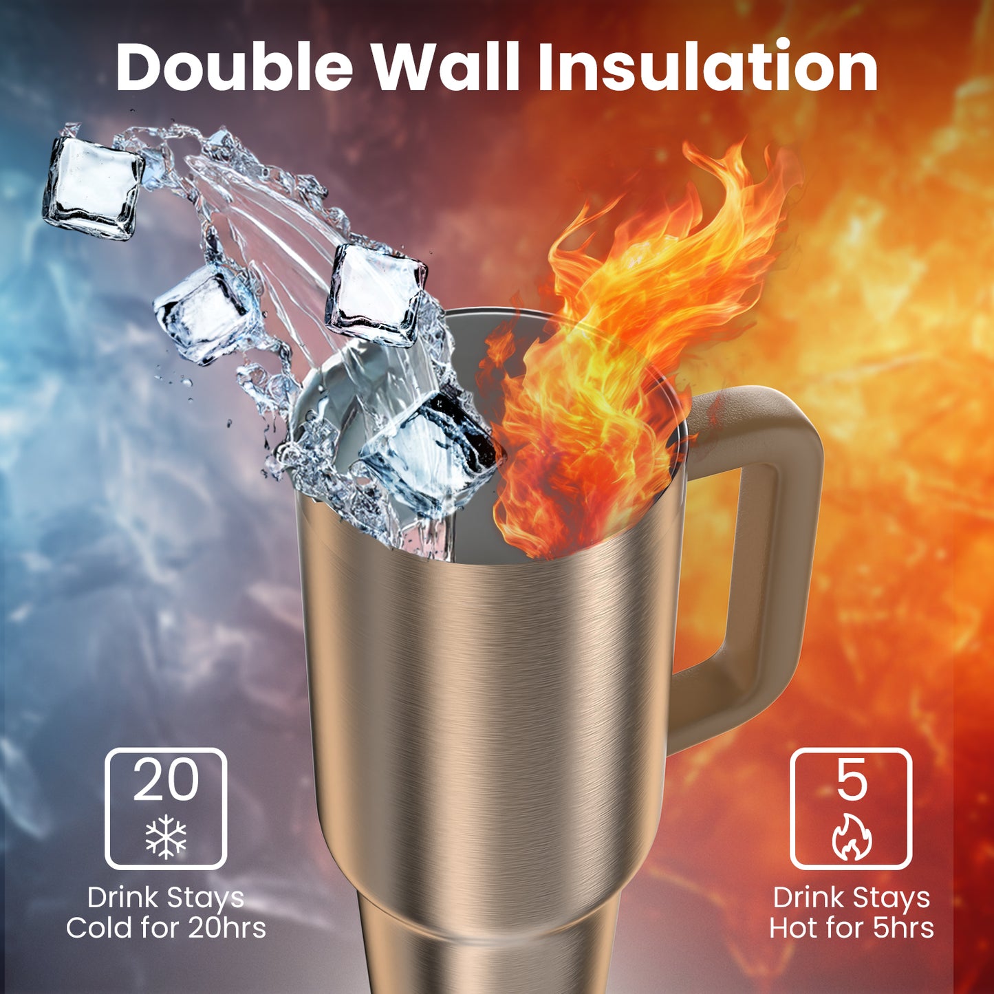 enem Tumbler, Blushed Gold, Tumbler with Inbuilt Straw, Sipper, with Lid Leak Proof, 1 Metal Ice Cube & 1 Copper Spring (Tamba), Mug Travel, 1.2L