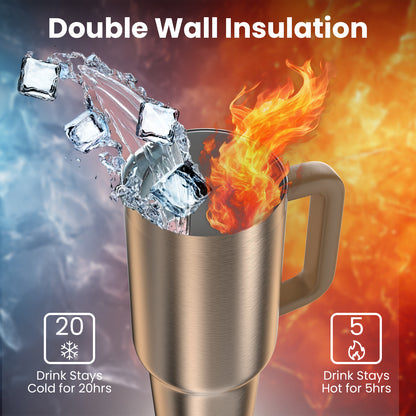 enem Tumbler, Blushed Gold, Tumbler with Inbuilt Straw, Sipper, with Lid Leak Proof, 1 Metal Ice Cube & 1 Copper Spring (Tamba), Mug Travel, 1.2L