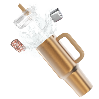 enem Tumbler, Blushed Gold, Tumbler with Inbuilt Straw, Sipper, with Lid Leak Proof, 1 Metal Ice Cube & 1 Copper Spring (Tamba), Mug Travel, 1.2L