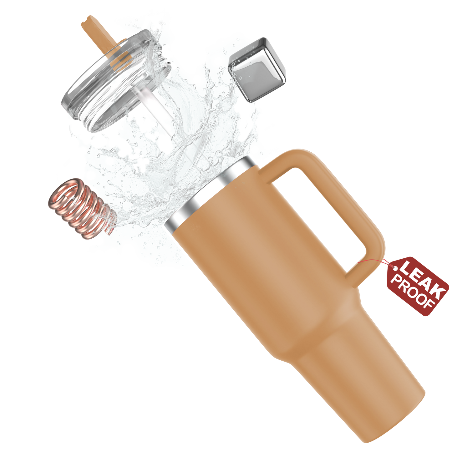 enem Tumbler, Soft Caramel, Tumbler with Inbuilt Straw, Sipper, with Lid Leak Proof, 1 Metal Ice Cube & 1 Copper Spring (Tamba), Mug Travel, 1.2L