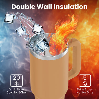 enem Tumbler, Soft Caramel, Tumbler with Inbuilt Straw, Sipper, with Lid Leak Proof, 1 Metal Ice Cube & 1 Copper Spring (Tamba), Mug Travel, 1.2L