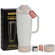 enem Vanilla Latte Inbuilt Straw Tumbler with Handle, Stainless Steel Large Travel Mug, 1.2L