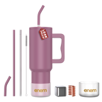 enem Tumbler, Rose Dusk, Tumbler with Metal Straw, Sipper, with Lid Leak Proof, 1 Metal Ice Cube, 1 Copper Spring (Tamba), Base Protector, Mug Travel, 1.2L