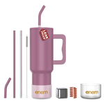 enem Tumbler, Rose Dusk, Tumbler with Metal Straw, Sipper, with Lid , 1 Metal Ice Cube, 1 Copper Spring (Tamba), Base Protector, Mug Travel, 1.2L