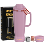 enem Velvet Rose Inbuilt Straw Tumbler with Handle, Stainless Steel Large Travel Mug, 1.2L