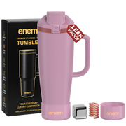 enem Velvet Rose Inbuilt Straw Tumbler with Handle, Stainless Steel Large Travel Mug, 1.2L