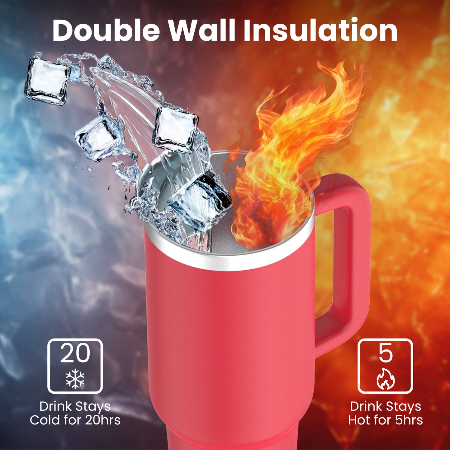 Enem Tumbler, Red Hot, Tumbler with Inbuilt Straw, Sipper, with Lid Leak Proof, 1 Metal Ice Cube & 1 Copper Spring