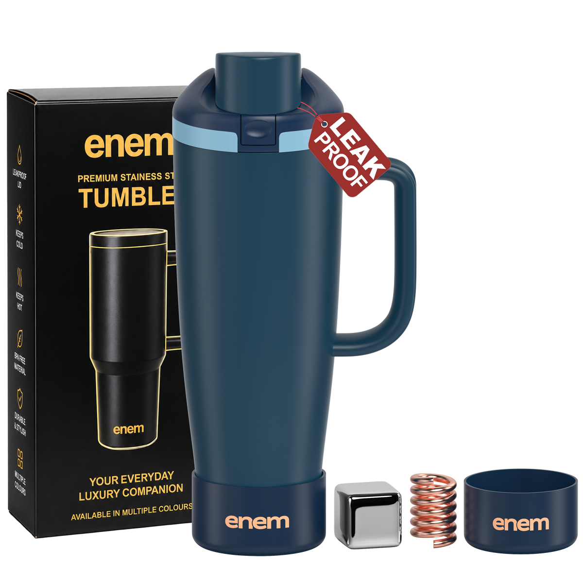 enem Deep Dive Inbuilt Straw Tumbler with Handle, Stainless Steel Large Travel Mug, 1.2L