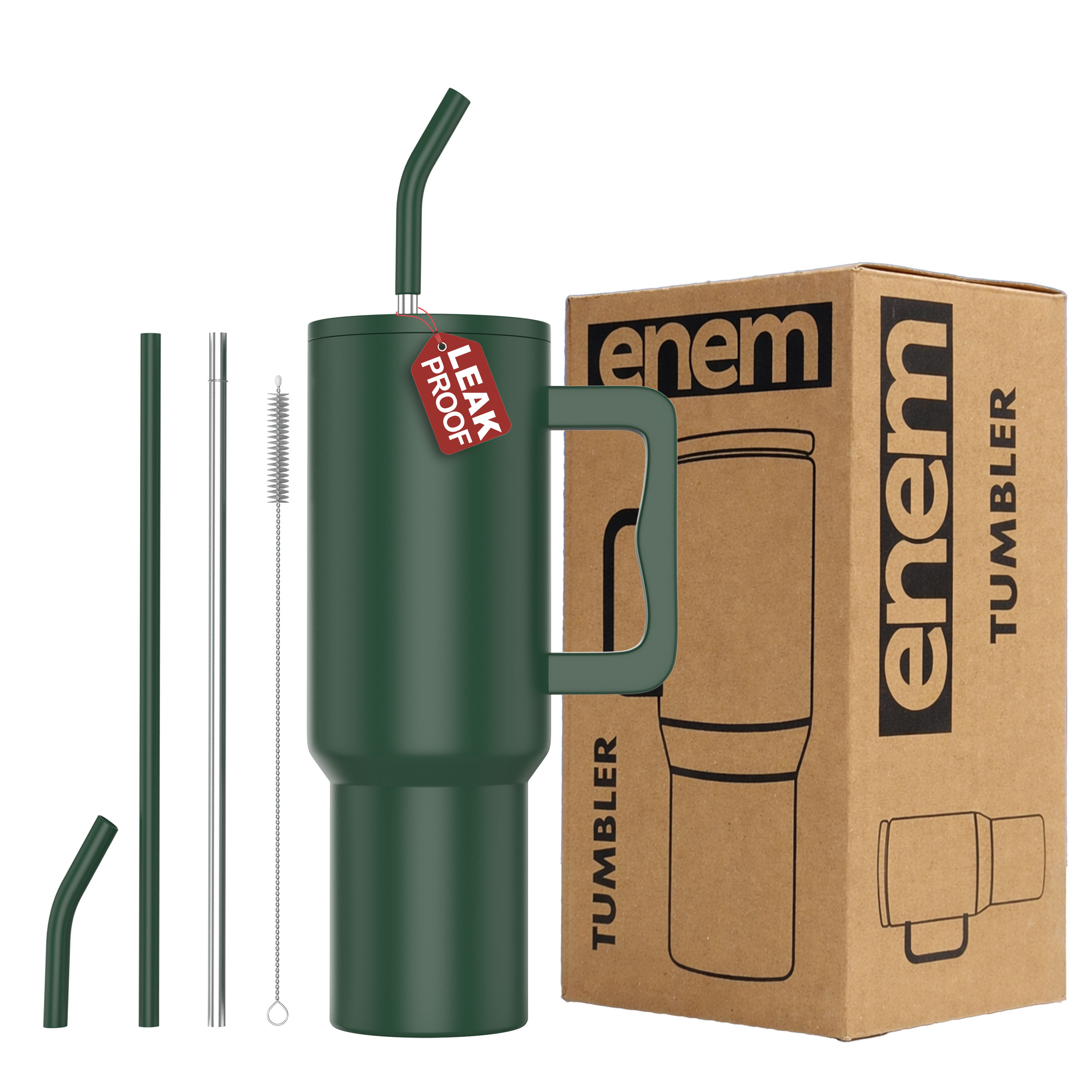 enem Tumbler, Deep Jungle, Insulated Premium Vacuum  Tumblers, Stainless Steel Travel Mug with Handle, Lid & Straw, 1.2L Tumbler for Coffee, Iced Tea, or Water