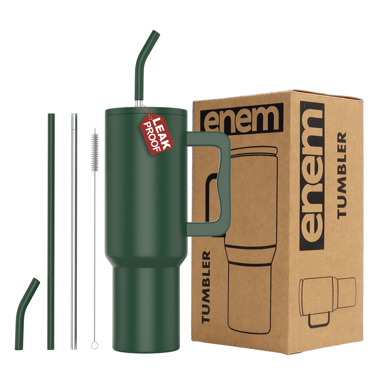enem Tumbler, Deep Jungle, Insulated Premium Vacuum  Tumblers, Stainless Steel Travel Mug with Handle, Lid & Straw, 1.2L Tumbler for Coffee, Iced Tea, or Water