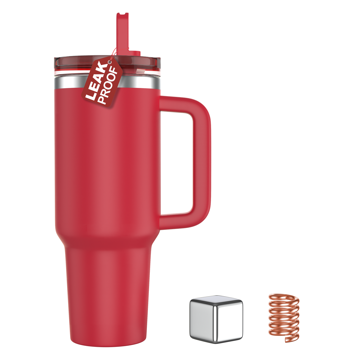 Enem Tumbler, Red Hot, Tumbler with Inbuilt Straw, Sipper, with Lid Leak Proof, 1 Metal Ice Cube & 1 Copper Spring