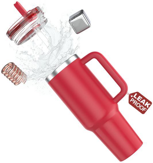 enem Tumbler, Fiery Red, Tumbler with Inbuilt Straw, Sipper, with Lid Leak Proof, 1 Metal Ice Cube & 1 Copper Spring (Tamba), Mug Travel, 1.2L