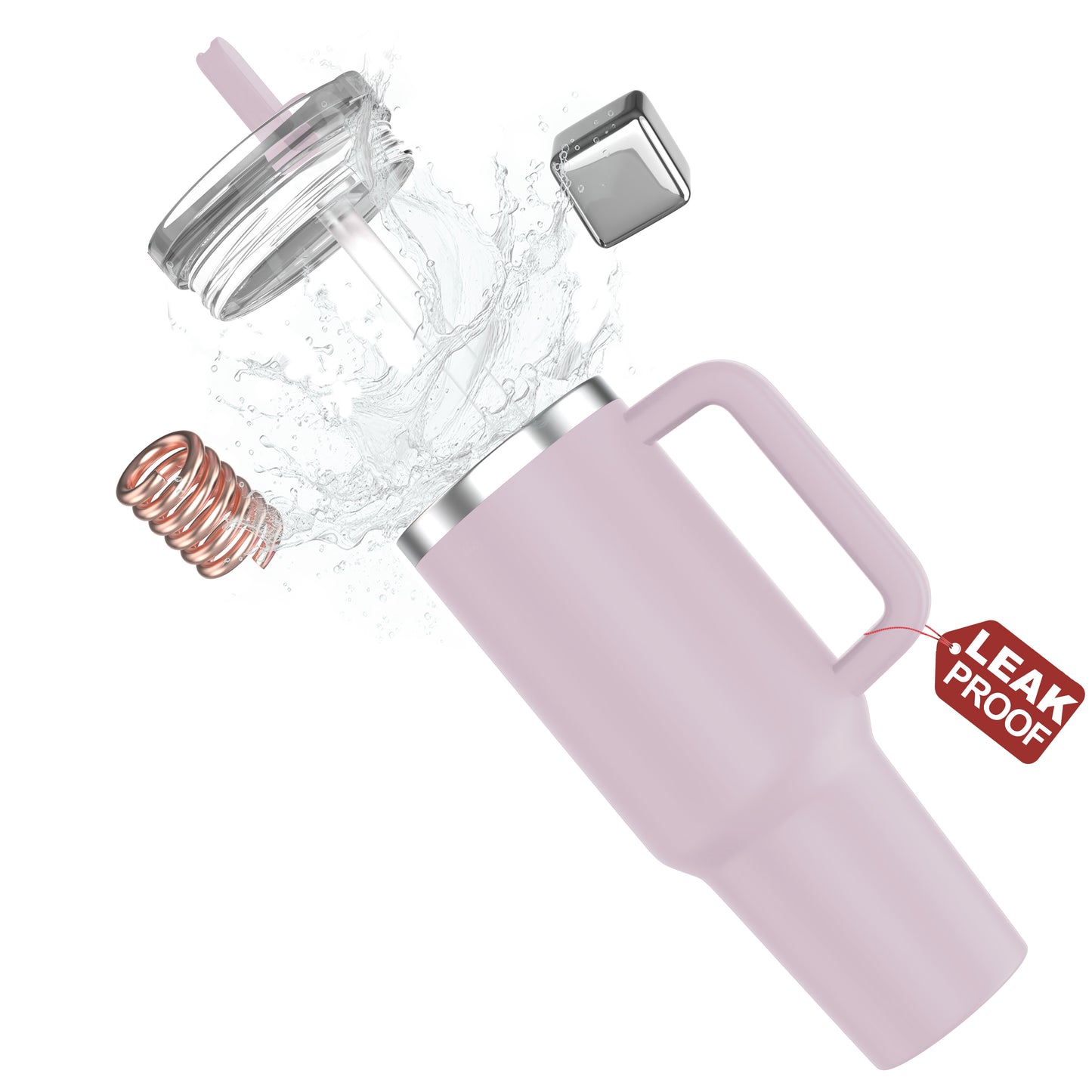 enem Tumbler, Velvet Lilac. Tumbler with Inbuilt Straw, Sipper, with Lid Leak Proof, 1 Metal Ice Cube & 1 Copper Spring (Tamba), Mug Travel, 1.2L