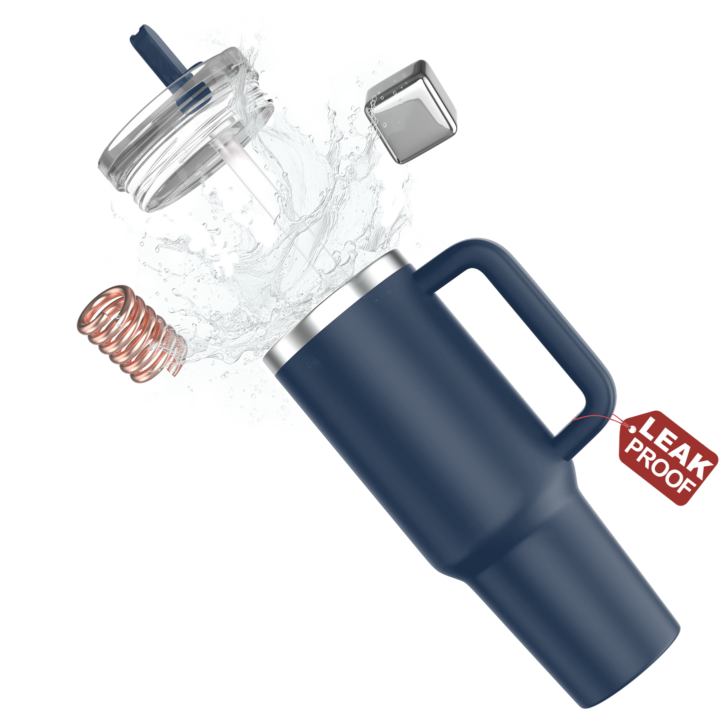 enem Tumbler, Denim Sky, Tumbler with Inbuilt Straw, Sipper, with Lid Leak Proof, 1 Metal Ice Cube & 1 Copper Spring (Tamba), Mug Travel, 1.2L