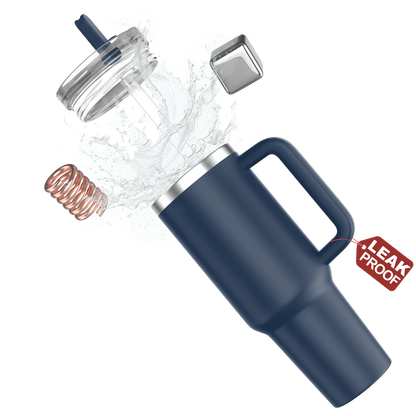 enem Tumbler, Denim Sky, Tumbler with Inbuilt Straw, Sipper, with Lid Leak Proof, 1 Metal Ice Cube & 1 Copper Spring (Tamba), Mug Travel, 1.2L