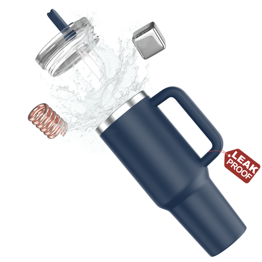 enem Tumbler, Denim Sky, Tumbler with Inbuilt Straw, Sipper, with Lid Leak Proof, 1 Metal Ice Cube & 1 Copper Spring (Tamba), Mug Travel, 1.2L