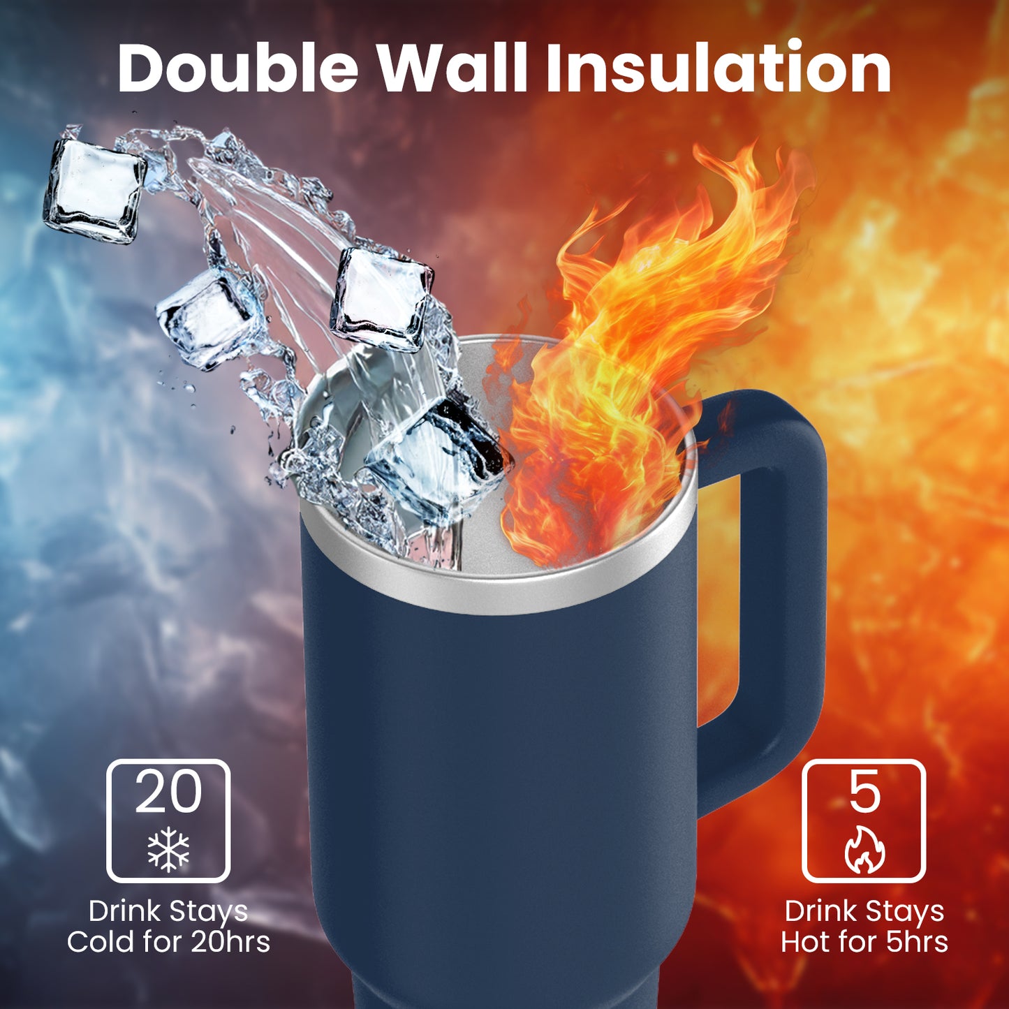 enem Tumbler, Denim Sky, Tumbler with Inbuilt Straw, Sipper, with Lid Leak Proof, 1 Metal Ice Cube & 1 Copper Spring (Tamba), Mug Travel, 1.2L