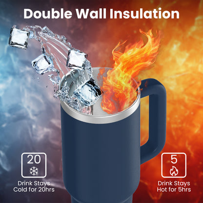 enem Tumbler, Denim Sky, Tumbler with Inbuilt Straw, Sipper, with Lid Leak Proof, 1 Metal Ice Cube & 1 Copper Spring (Tamba), Mug Travel, 1.2L