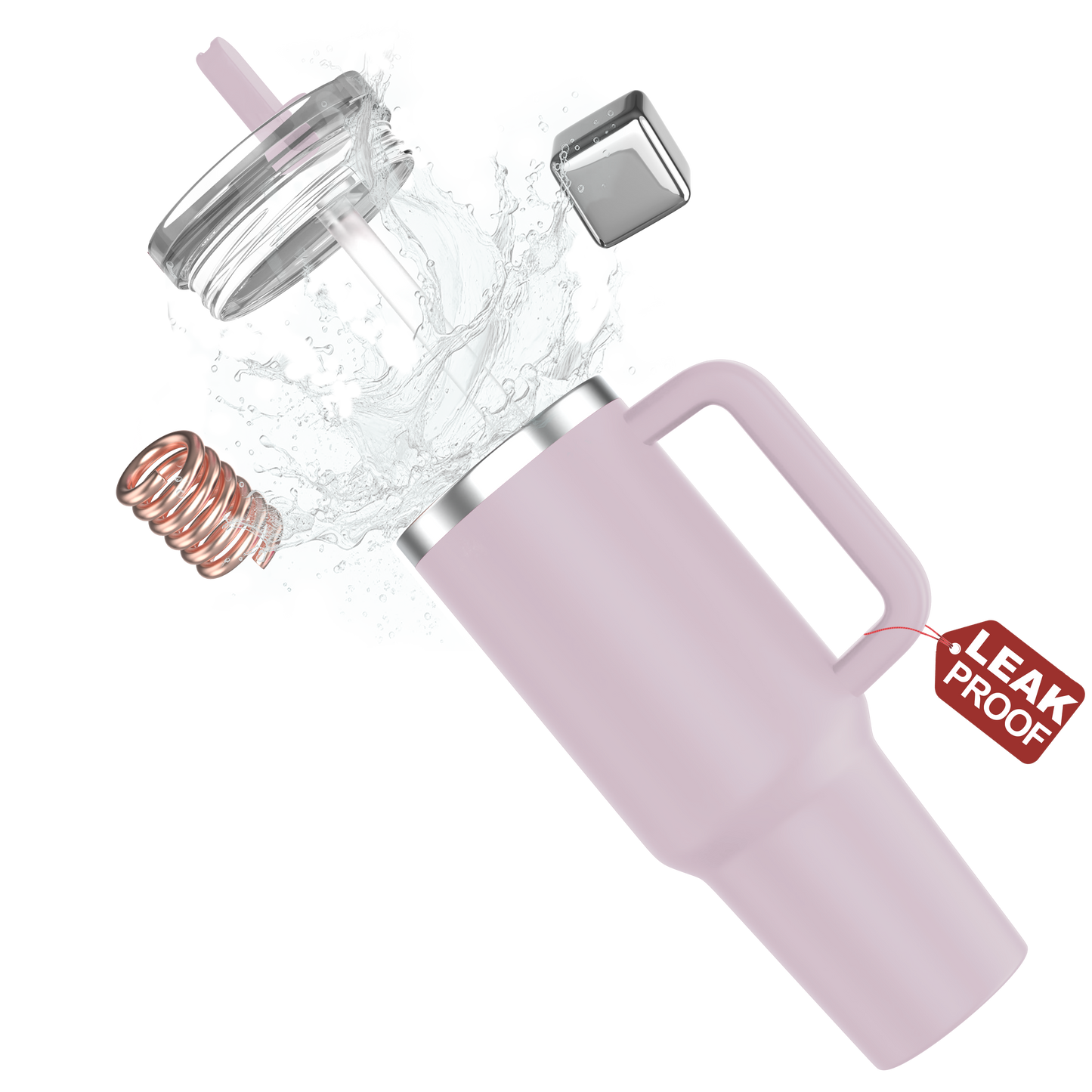 enem Tumbler, Velvet Lilac. Tumbler with Inbuilt Straw, Sipper, with Lid Leak Proof, 1 Metal Ice Cube & 1 Copper Spring (Tamba), Mug Travel, 1.2L