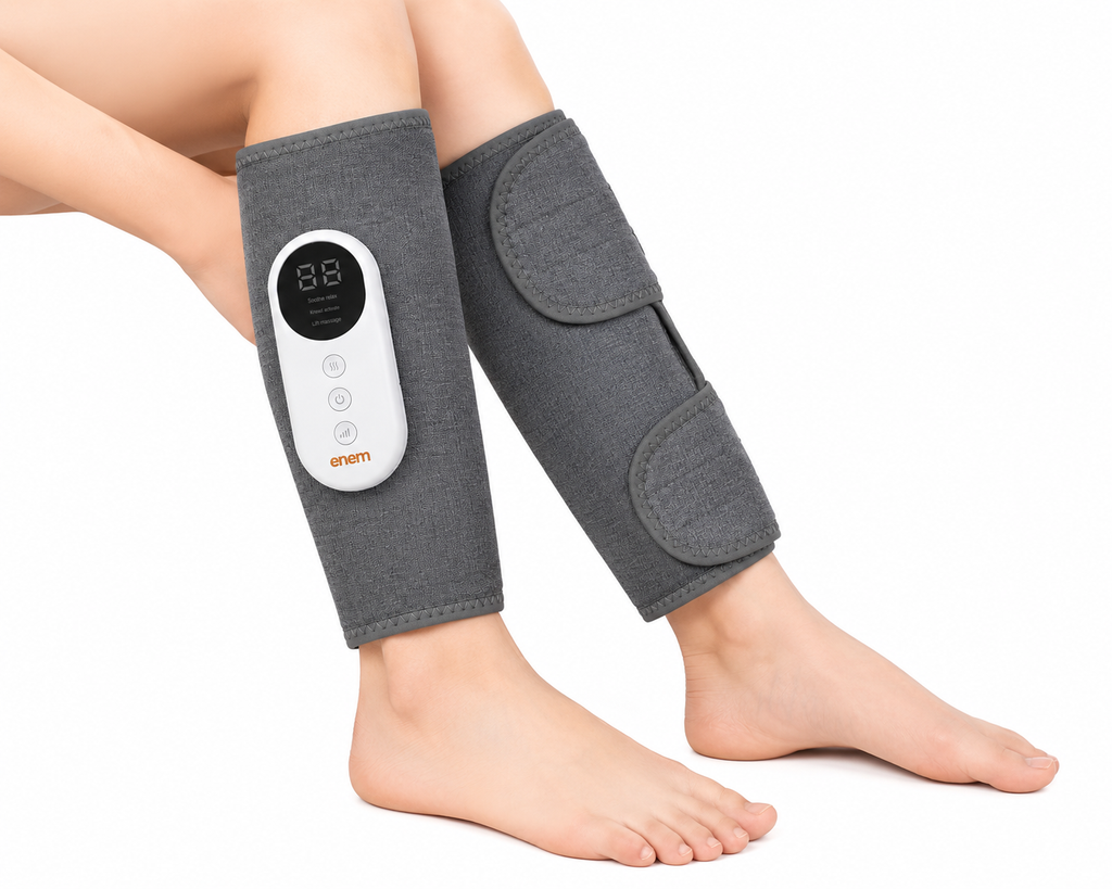 enem Leg Massager for Circulation, Air Compression Calf Massager with Heat, 3 Massage Modes & 3 Intensity Levels, Adjustable Leg Wraps for Muscle Relaxation, Foot & Calf Massage, (Pair, Gr