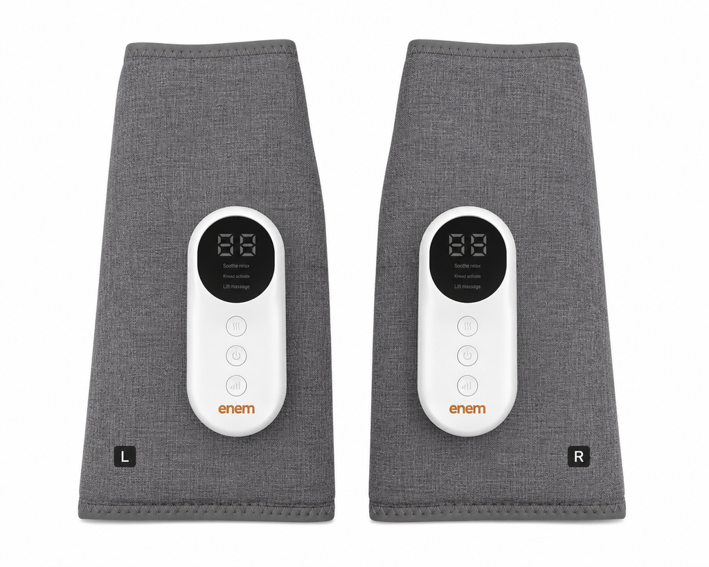 enem Leg Massager for Circulation, Air Compression Calf Massager with Heat, 3 Massage Modes & 3 Intensity Levels, Adjustable Leg Wraps for Muscle Relaxation, Foot & Calf Massage, (Pair, Gr