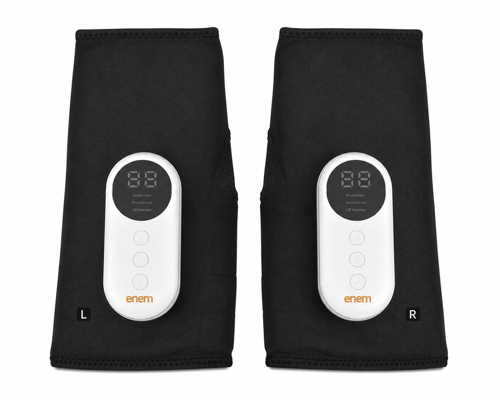 enem Leg Massager for Circulation, Air Compression Calf Massager with Heat, 3 Massage Modes & 3 Intensity Levels, Adjustable Leg Wraps for Muscle Relaxation, Foot & Calf Massage, (Pair, Black)