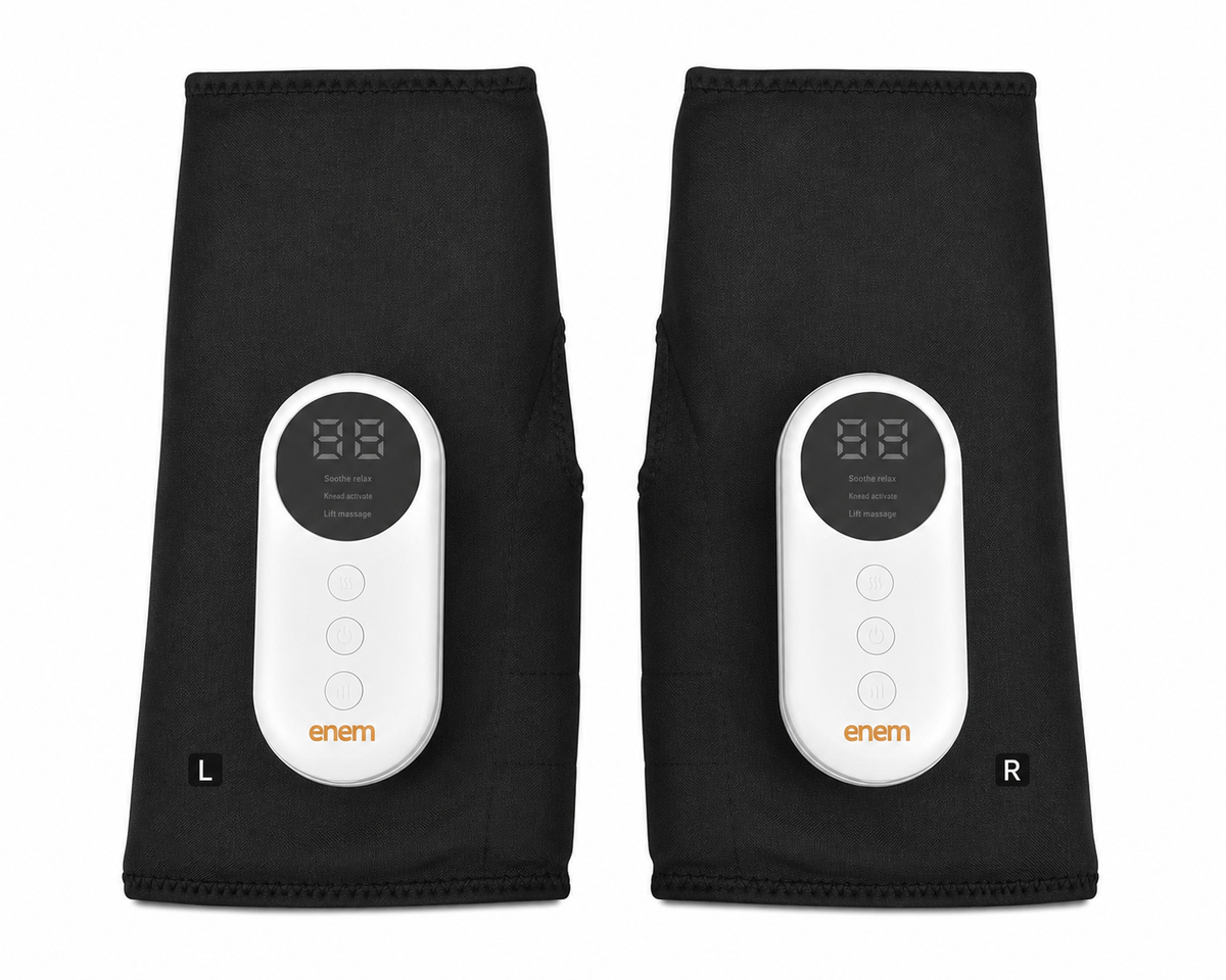 enem Leg Massager for Circulation, Air Compression Calf Massager with Heat, 3 Massage Modes & 3 Intensity Levels, Adjustable Leg Wraps for Muscle Relaxation, Foot & Calf Massage, (Pair, Black)