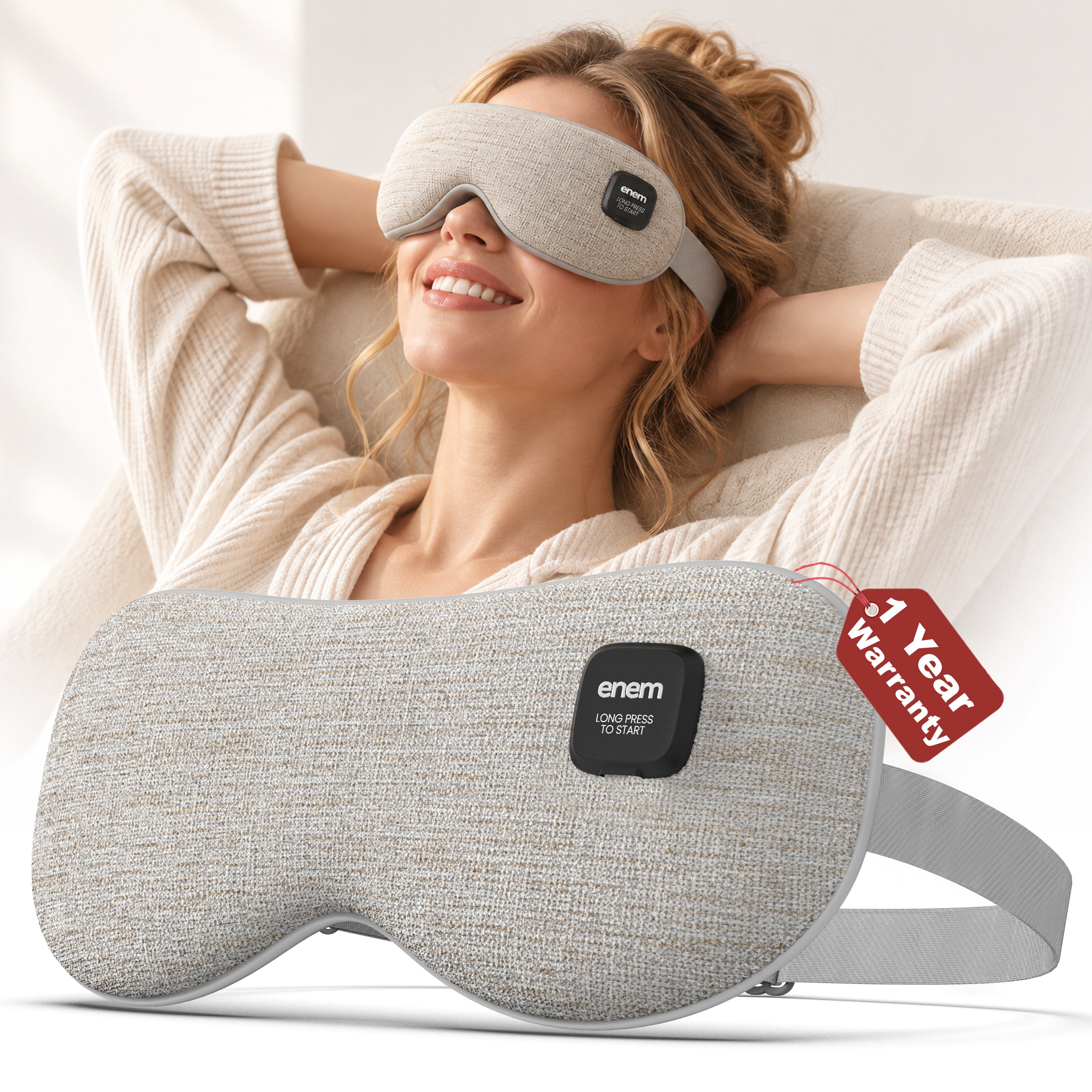 enem Heated Eye Mask Cordless for Dry Eyes, Rechargeable Warm Mask for Eye Fatigue, Puffy Eyes & Improved Sleep, Washable Heating Pad with Replaceable Cover, Travel Friendly
