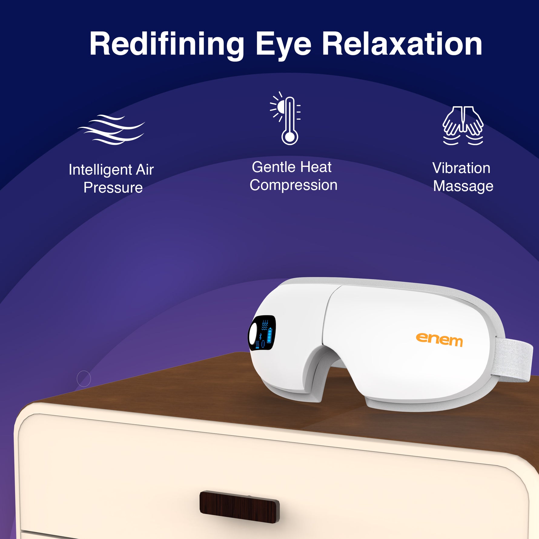 ENEM Eye Massager with Heat & Air Compression – Stress Relief, Reduce Eye Strain & Improve Sleep | Bluetooth Music
